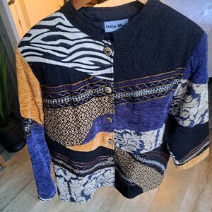 Indigo Moon Tapestry Jacket Women's Large Multicolor Boho Animal Print Purple